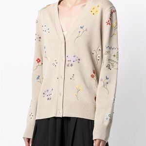 Tory Burch Beige Embroidered and Beaded Cardigan